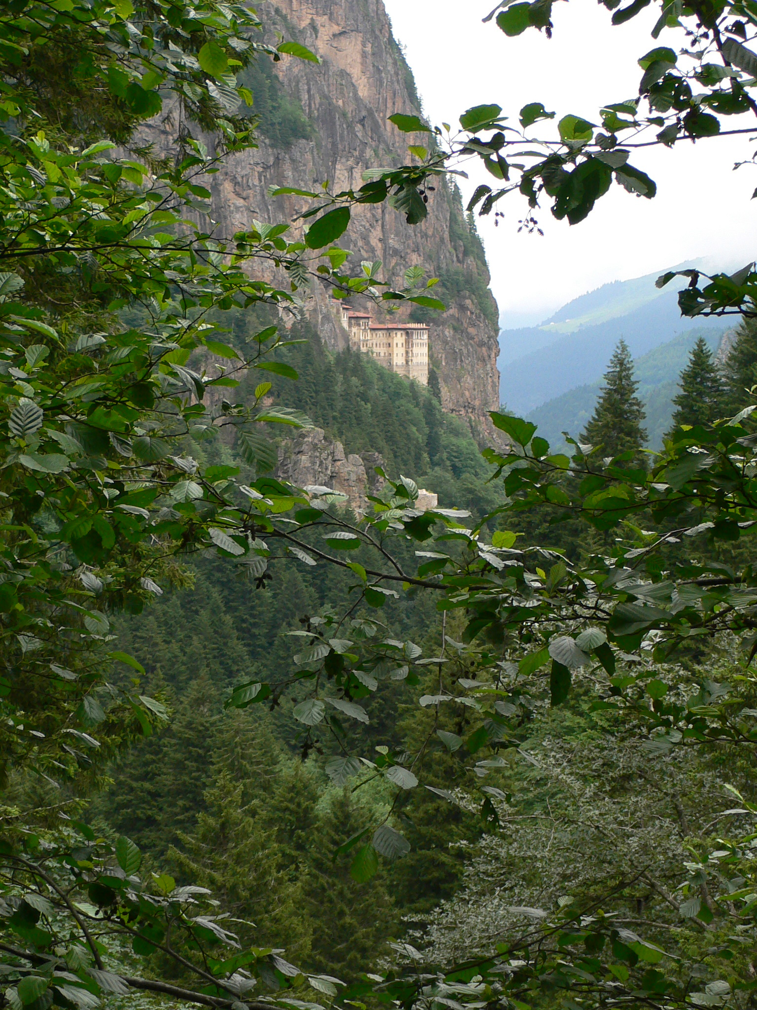 Sumela Christian monastery, clinging to cliff face in mountain valley,Mocka